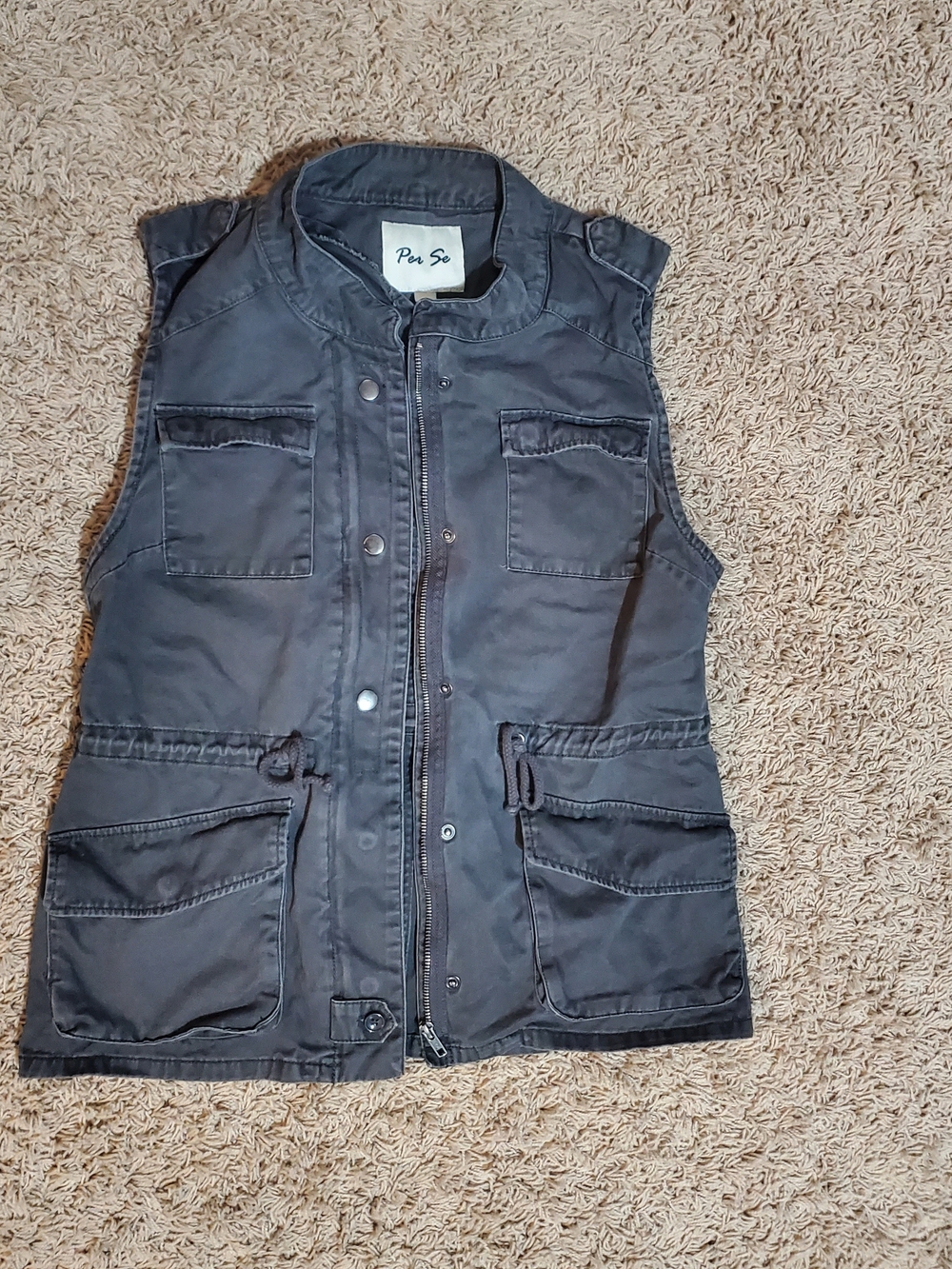Per Se Women's Sleeveless Utility Vest - Charcoal